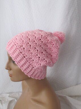 Handmade Pink Shell Stitch Slouch Hat